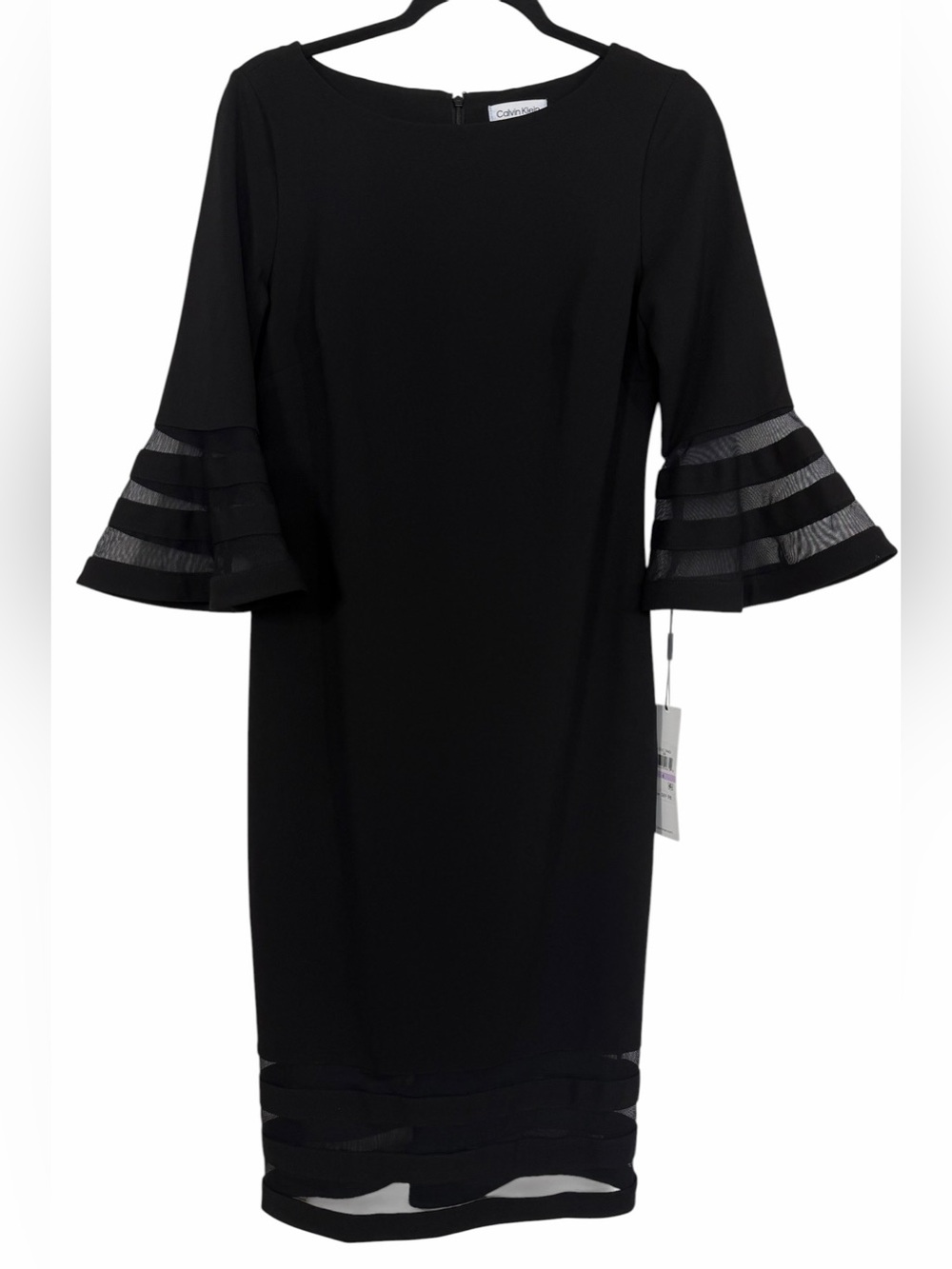 Calvin Klein Bell Sleeve Illusion Stripe Sheath Dress Black Career Size 6